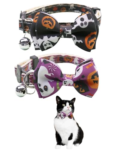 GoldTiger Halloween-Katzenhalsbänder mit Schleife und Glöckchen, verstellbare Katzenhalsbänder, Urlaubs-Fliege für Mädchen und Jungen, verstellbar von 20 - 30 cm, Schwarz und Violett, 2 Stück GoldTiger Halloween-Katzenhalsbänder mit Schleife und Glöckchen, verstellbare Katzenhalsbänder, Urlaubs-Fliege für Mädchen und Jungen, verstellbar von 20 - 30 cm, Schwarz und Violett, 2 Stück von GoldTiger
