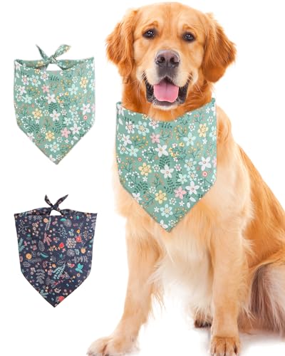GoldTiger Hundehalstücher für große Hunde, verstellbare Dreieckstücher, Frühlings- und Sommer-Hundehalstücher, geeignet für mittelgroße und große Hunde, Blau und Grün, 2 Stück von GoldTiger