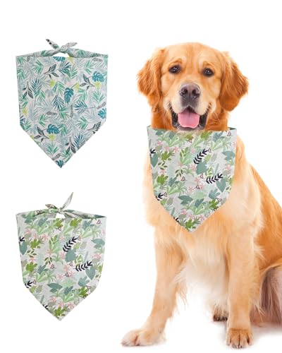 GoldTiger Hundehalstücher für große Hunde, verstellbare Dreieckstücher, Frühlings- und Sommer-Hundehalstücher, geeignet für mittelgroße und große Hunde, Weiß und Grün, 2 Stück von GoldTiger