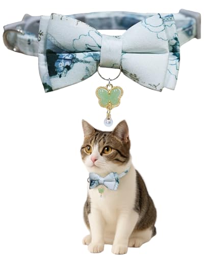 GoldTiger Katzenhalsband im chinesischen Stil mit Fliege, Katzenhalsband mit Schmetterlingsanhänger, verstellbares Haustierzubehör für kleine bis mittelgroße Katzen (20–30 cm) von GoldTiger