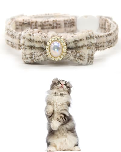 GoldTiger Katzenhalsband mit Fliege, niedliches Perlen-Katzenhalsband mit Abreißverschluss, geeignet für mittelgroße bis kleine Katzen, verstellbare Größe 20 - 30 cm, Braun von GoldTiger