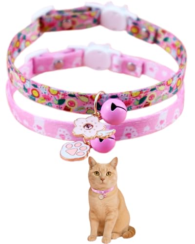 GoldTiger Katzenhalsband mit Glöckchen, Katzenhalsband mit Charms, verstellbares Haustierzubehör für kleine bis mittelgroße Katzen, 2 Stück (20–30 cm) von GoldTiger