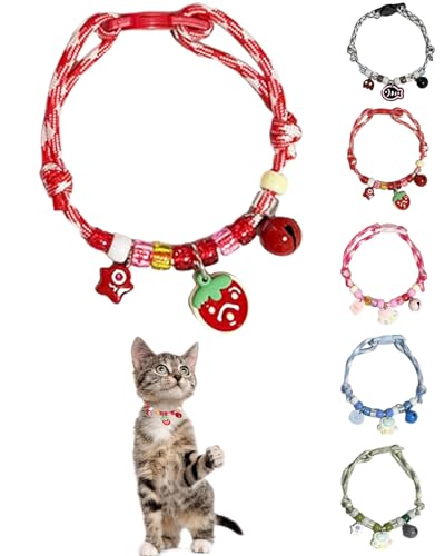 GoldTiger Süßes Katzenhalsband mit Abreiß- und Erdbeer-Anhänger – verstellbares Armband für mittelgroße bis kleine Katzen, Größe 20 - 30 cm von GoldTiger