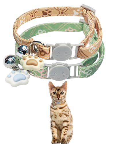 Katzenhalsband, niedliches Katzenhalsband mit Glöckchen für kleine bis mittelgroße Katzen und Hunde, verstellbar von 16,3 bis 27,9 cm, Khaki und Grün von GoldTiger