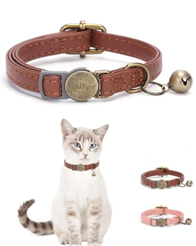 Katzenhalsband aus Leder im Vintage-Stil, verstellbar, langlebig, Retro-Glocke, geeignet für alle Arten von Katzen und kleinen Hunden (Braun) von GoldTiger