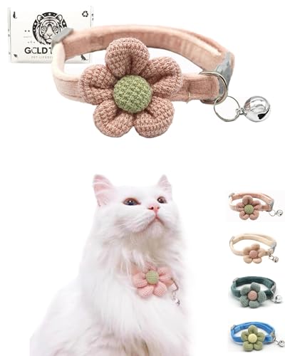 Katzenhalsband mit Blume, abreißbares Katzenhalsband, Katzenhalsband mit Glocken, Katzenhalsbänder für Mädchen und Katzen, niedliches Katzenhalsband (Rosa, Breakaway) von GoldTiger