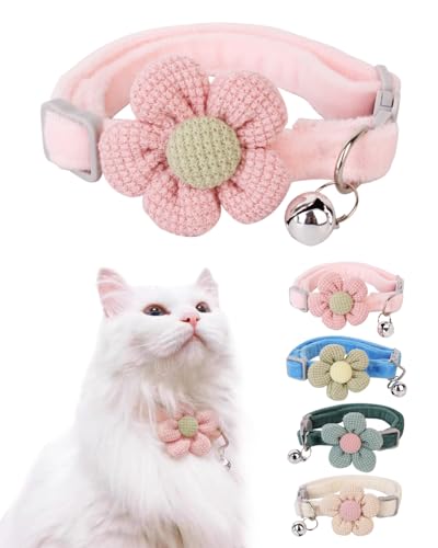 Katzenhalsband mit Blume, abreißbares Katzenhalsband, Katzenhalsband mit Glocken, Katzenhalsbänder für Mädchen und Katzen, niedliches Katzenhalsband (Rosa, Breakaway) von GoldTiger