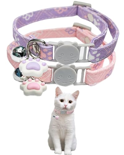 Katzenkrallenhalsband, niedliches Katzenhalsband mit Glöckchen für kleine bis mittelgroße Katzen und Hunde, verstellbar von 16,3 bis 27,9 cm, Rosa und Violett von GoldTiger