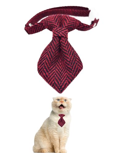 Schickes, gewebtes gestreiftes Sicherheitshalsband für Katzen und kleine Hunde, festlicher Stil, verstellbar, 22,9 - 30 cm, Kätzchenhalsband (Krawatte, Burgunderrot) von GoldTiger
