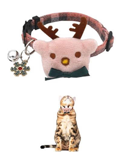 Süßes Elch-Katzenhalsband mit Glocke für Weihnachten, verstellbar, abreißbar, bezauberndes Winter-Accessoire für Kätzchen und kleine Hunde (Rosa, Breakaway) von GoldTiger