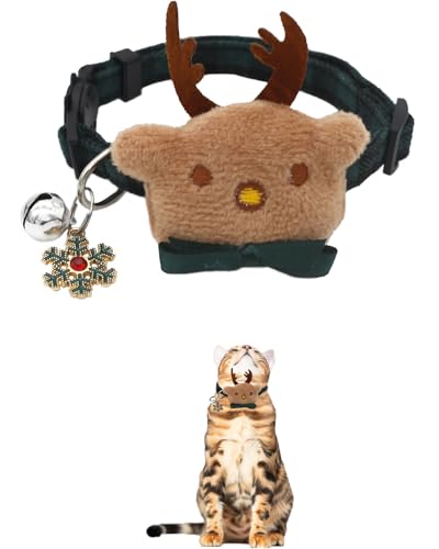 Süßes Elch-Katzenhalsband mit Glocke für Weihnachten, verstellbar, abreißbar, bezauberndes Winter-Accessoire für Kätzchen und kleine Hunde (grün, Breakaway) von GoldTiger