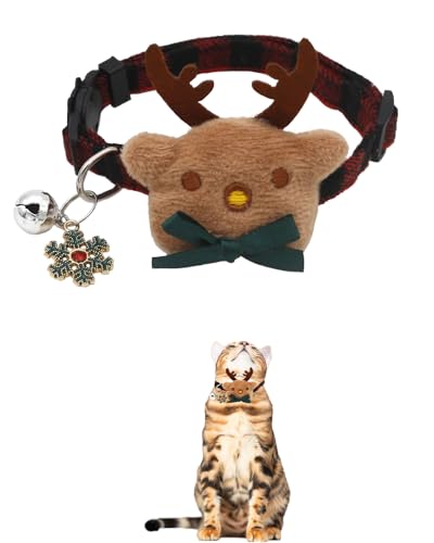 Süßes Elch-Katzenhalsband mit Glocke für Weihnachten, verstellbar, abreißbar, bezauberndes Winter-Accessoire für Kätzchen und kleine Hunde (rot, Breakaway) von GoldTiger