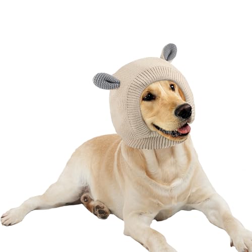 Golden Apple Haustier-Strickmütze, Winter, warme Hundemütze, Sturmhaube, Thermo-Kopfbedeckung mit niedlichen Ohren für große Hunde, Beige von Golden Apple