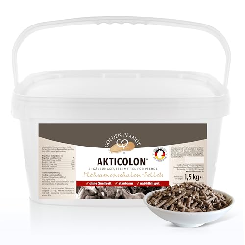 GOLDEN PEANUT Akticolon Flohsamen Pellets 1,5 kg - Flohsamenschalen pelletiert, Ergänzungsfutter für Pferde & Ponys - Das Original von GOLDEN PEANUT