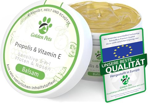 Golden Pets Pfotenbalsam 5-in-1 extra Schutz im Winter Hunde & Katzen - sehr ergiebig 100% natürlich - Pfotensalbe, Pfotenpflegen, Pfotenschutz - Nasenbalsam mit Propolis & Vitamin E 50 ml von Golden Pets