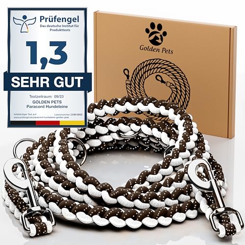 Testnote: Sehr gut - Hundeleine reflektierend I 2m, verstellbar, wetterfest & reißfest bis 250 kg I Paracord Führleine, Umhängeleine I kleine - große Hunde von Golden Pets