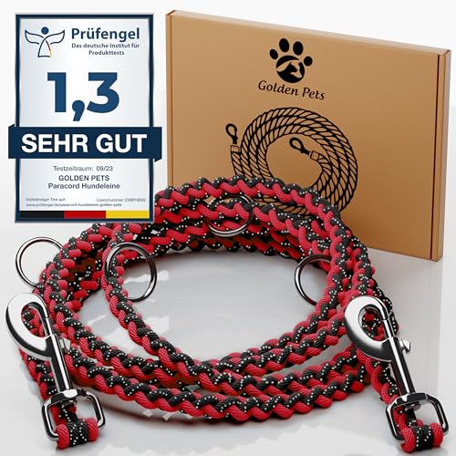 Testnote: Sehr gut - Hundeleine reflektierend I 2m, verstellbar, wetterfest & reißfest bis 250 kg I Paracord Führleine, Umhängeleine I kleine - große Hunde von Golden Pets