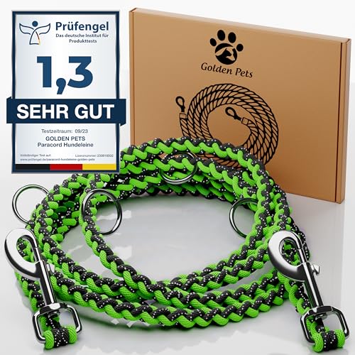 Testnote: Sehr gut - Hundeleine reflektierend I 2m, verstellbar, wetterfest & reißfest bis 250 kg I Paracord Führleine, Umhängeleine I kleine - große Hunde von Golden Pets