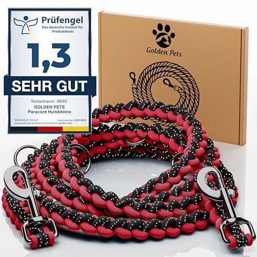 Testnote: Sehr gut - Hundeleine reflektierend I 2m, verstellbar, wetterfest & reißfest bis 250 kg I Paracord Führleine, Umhängeleine I kleine - große Hunde von Golden Pets