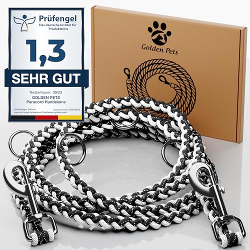 Testnote: Sehr gut - Hundeleine reflektierend I 2m, verstellbar, wetterfest & reißfest bis 250 kg I Paracord Führleine, Umhängeleine I kleine - große Hunde von Golden Pets