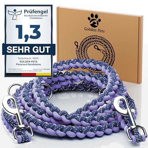 Testnote: Sehr gut - Hundeleine reflektierend I 2m, verstellbar, wetterfest & reißfest bis 250 kg I Paracord Führleine, Umhängeleine I kleine - große Hunde von Golden Pets