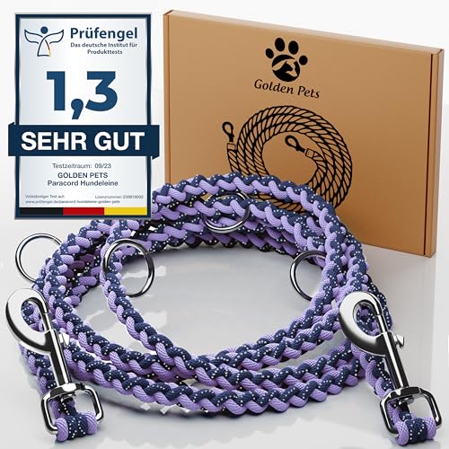 Testnote: Sehr gut - Hundeleine reflektierend I 2m, verstellbar, wetterfest & reißfest bis 250 kg I Paracord Führleine, Umhängeleine I kleine - große Hunde von Golden Pets