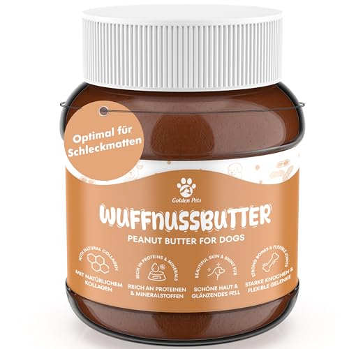Wuffnussbutter Erdnussbutter für Hunde & Welpen - 100% natürlich mit viel Protein - Hundefutter-Topper für Leckmatten, Spielzeug, Training, Leckerli, Schleckpaste, Belohnung 330g Golden Pets von Golden Pets