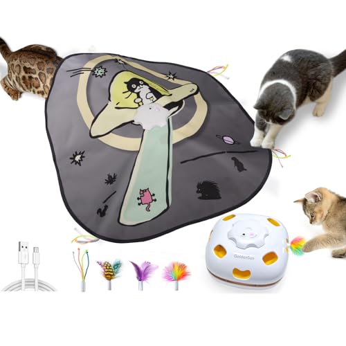 GoldenSun Katzenspielzeug, Aufladbares, Interaktives 4-in-1 Katzen Zubehör im Innenbereich, Selbstspiel, Kitten Spielzeug, Schlag auf einen Maulwurf, Übungskatzenspielzeug mit 3 DIY-Ersatzfedern GoldenSun Katzenspielzeug, Aufladbares, Interaktives 4-in-1 Katzen Zubehör im Innenbereich, Selbstspiel, Kitten Spielzeug, Schlag auf einen Maulwurf, Übungskatzenspielzeug mit 3 DIY-Ersatzfedern von GoldenSun