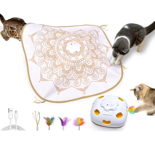 GoldenSun Katzenspielzeug, Aufladbares, Interaktives 4-in-1 Spielzeug für Katzen im Innenbereich, Katzenangel, Schlag auf einen Maulwurf, Übungskatzenspielzeug mit 3 DIY-Ersatzfedern GoldenSun Katzenspielzeug, Aufladbares, Interaktives 4-in-1 Spielzeug für Katzen im Innenbereich, Katzenangel, Schlag auf einen Maulwurf, Übungskatzenspielzeug mit 3 DIY-Ersatzfedern von GoldenSun