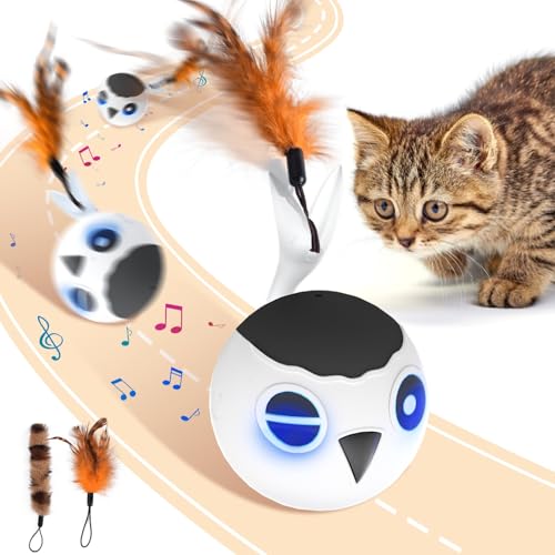 GoldenSun Katzenspielzeug, Interaktiver Katzenspielzeugball für Hauskatzen, Automatisch Beweglicher Ball, Bewegungsaktiviertes, Schnell Bewegliches, Zwitscherndes, Anregendes Licht, 2 Federschwänze GoldenSun Katzenspielzeug, Interaktiver Katzenspielzeugball für Hauskatzen, Automatisch Beweglicher Ball, Bewegungsaktiviertes, Schnell Bewegliches, Zwitscherndes, Anregendes Licht, 2 Federschwänze von GoldenSun