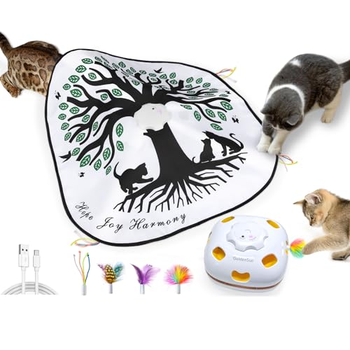 GoldenSun Katzenspielzeug, Interaktives 4-in-1 Katzen Spielzeug im Innenbereich, Selbstspielend, Aufladbares Verstecken, Katzen Zubehör, Whack a Mole Übungskatzenspielzeug mit 3 DIY-Ersatzfedern GoldenSun Katzenspielzeug, Interaktives 4-in-1 Katzen Spielzeug im Innenbereich, Selbstspielend, Aufladbares Verstecken, Katzen Zubehör, Whack a Mole Übungskatzenspielzeug mit 3 DIY-Ersatzfedern von GoldenSun