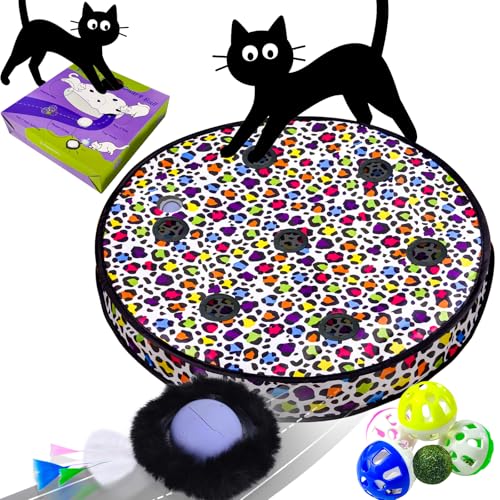 GoldenSun Katzenspielzeug-Ball, automatisch schnell rollender Ball in Tasche mit fester Spule, 5 Löcher, Maus, Fangspiel von GoldenSun