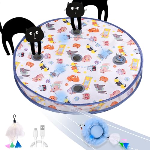GoldenSun Katzenspielzeugball, Bewegungs-Zwitscher-aktivierter Beweglicher Ball, Matten-Mäusefangspiel Blau, 5-Loch-Versteckspiel für Katzen im Innenbereich GoldenSun Katzenspielzeugball, Bewegungs-Zwitscher-aktivierter Beweglicher Ball, Matten-Mäusefangspiel Blau, 5-Loch-Versteckspiel für Katzen im Innenbereich von GoldenSun