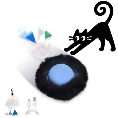 GoldenSun Katzenspielzeug, Bewegungs-Zwitscher-aktivierte Bewegung, Einzelnes Katzenballspielzeug, Blau mit Schwarzem Gummiband und Einem Wollzubehör von GoldenSun