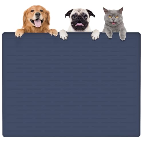 Thinken Hundefuttermatte, 100,3 x 74,9 cm, Silikon, Hunde- und Katzenmatte für Futter- und Wassernäpfe, wasserdicht, rutschfest, XXXL, für Böden (Dunkelblau) von Goldleaf