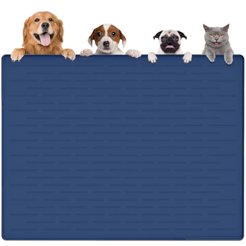 Thinken Hundefuttermatte, 121,9 x 81,3 cm, Silikon, Hunde- und Katzenmatte für Futter- und Wassernäpfe, wasserdicht, rutschfest, XXXL, für Böden (Dunkelblau) von Goldleaf