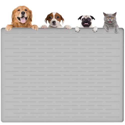 Thinken Hundefuttermatte, 121,9 x 81,3 cm, Silikon, Hunde- und Katzenmatte für Futter- und Wassernäpfe, wasserdicht, rutschfest, XXXL, für Böden (Grauweiß) von Goldleaf
