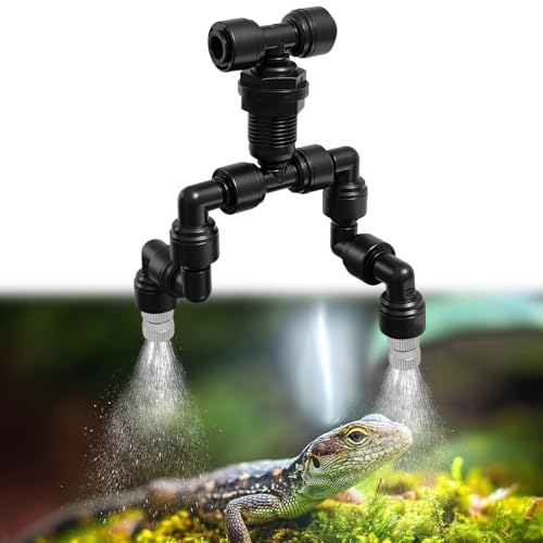 Golgner Reptilien Terrariendüse 360° Verstellbarer, Reptilien Fogger Mist Sprinkler, Reptiles Fogger Nebelsprinkler, Doppelkopf Sprühdüse für Reptiles Aquarium Terrarium Zubehör, Connect 1/4 '' Wanne von Golgner