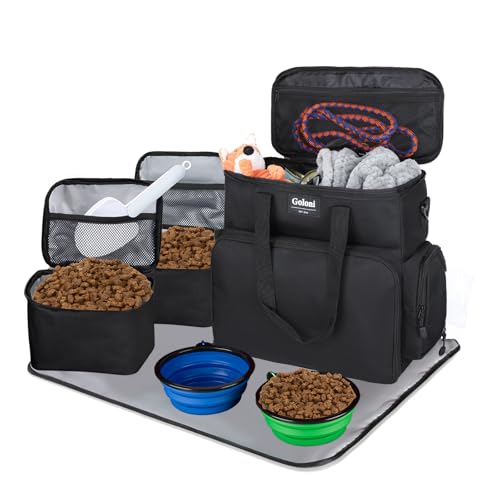 Hunde-Reisetasche, 6er-Set, von Fluggesellschaften zugelassen, Wochenend-Hundetaschen für Reisen, mit mehreren Taschen, Geschenk für Hundebesitzer, Schwarz von Goloni