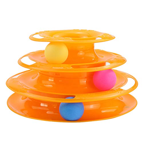 Gonetre 3 Schicht Interaktives und Anregendes Katzen -Plattenspieler -Spielzeug mit Käfigkugel, Elektrisches Katzenspielzeug für Innenkatzen, Unterhaltsame Interaktive (Orange) von Gonetre