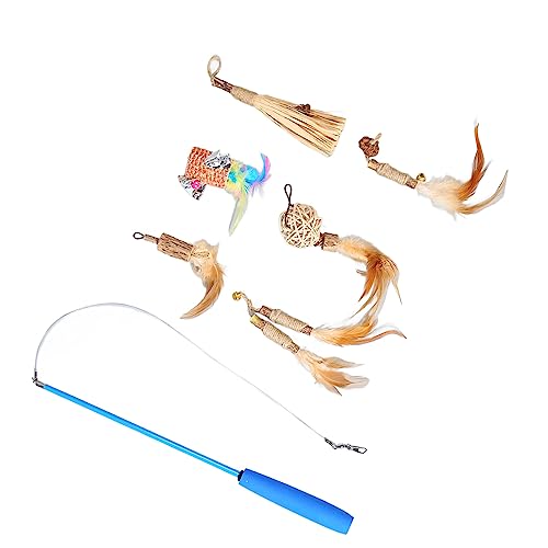Gonetre Cat Wand Toys Cat Toys Cat Toys 6 Replacement Heads Retractable Interactive Eco Friendly Lightweight Easy to Store Cat Teaser for Indoor von Gonetre