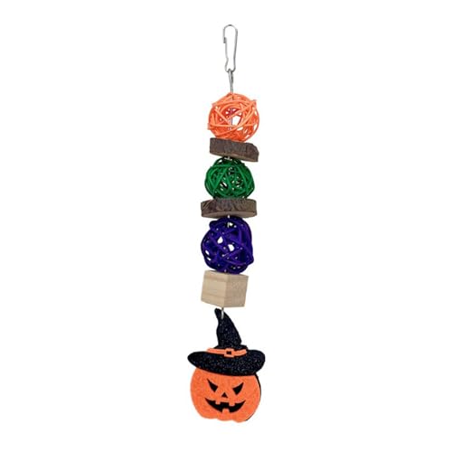 Gonetre Halloween-Vogel-Kauspielzeug, Apfelholz-Rattan-Kugel, Schnabelschleifen, Papageienkäfig, Hängespielzeug mit Kürbis-Dekor, Sittiche (Hutkürbis) von Gonetre