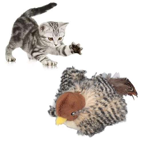 Gonetre Plüschkatze Spielzeug für Innenkatzen, Interaktive Elektrische Katzenjagdspielzeug, Weiche Plüsch Angst Reduktion Quietschendes Katzenspielzeug, (Vogel) von Gonetre