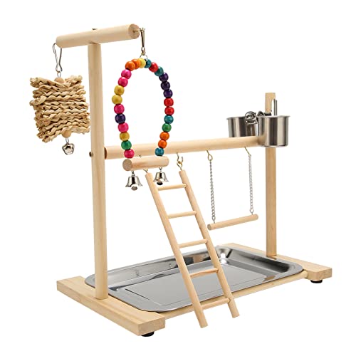 Holz Playstand Stand Playstand Wood Perch Gym Stand Bird Toys Bird Playground Safe Bite Relieve Boredom Wood Playstand Stand for Birds Papageien von Gonetre