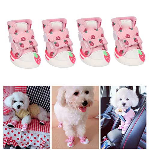 Hundestiefel, Hundeschuhe, rutschfest, Atmungsaktives Segeltuch, Niedliche Erdbeer-Hundestiefel für Kleine Hunde, Teddy, Bichon, Zwergspitz (Typ 4) von Gonetre