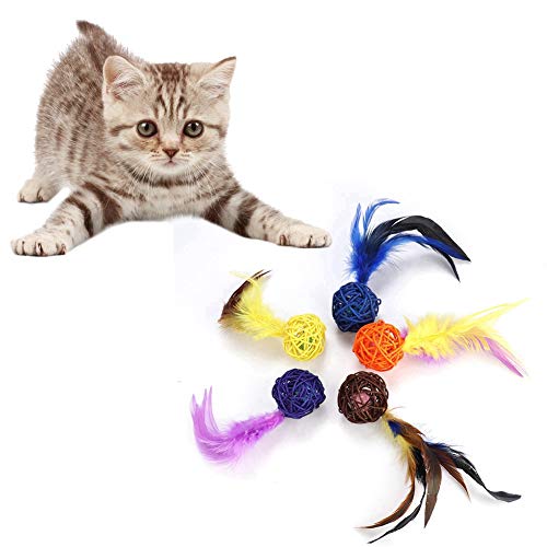 Katzenminze-Spielzeug mit Federn, buntes Haustier, Katze, Kätzchen, Plüschspielzeug, Rattan, mit Federglocke, 5 Stück von Gonetre