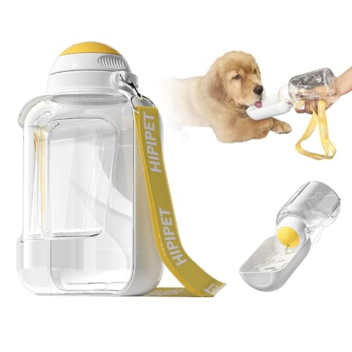 GooCare Große Kapazität 1,417.5 g tragbare Hundewasserflasche mit faltbarem Napf Hund Reise Wasserspender für mittelgroße bis große Hunde, Hendheld mit Schultergurt, auslaufsicher (Weiß, 1,417.5 g) von GooCare