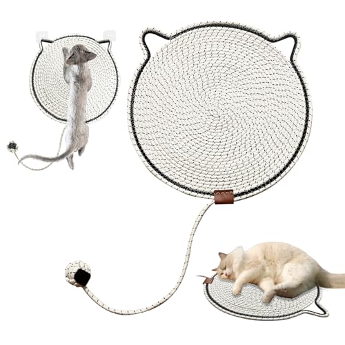 GooCare Kratzmatte mit Katzenball, 35,6 cm - 43,2 cm Größe, natürliches Baumwollseil, Kratzmatte für Indoor-Katzen, Katzenmöbelschutz für Wand, Teppiche, handwaschbar (Weiß, 35,6 cm) von GooCare