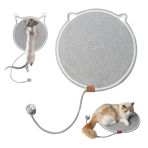 GooCare Kratzmatte mit Katzenball, 43,2 cm Größe, natürliches Baumwollseil, Kratzmatte für Indoor-Katzen, Katzenmöbelschutz für Wand, Teppiche, handwaschbar (Gelb-43,2 cm) von GooCare