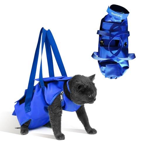 GooCare Pflegesack hält Ihr Haustier während der Krallenpflege, Nageltrimmen, kratzfeste Fellpflege und medizinische Untersuchungen (Blau, mittel) von GooCare